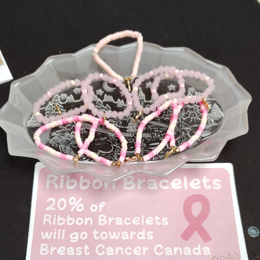 Pink Clay Beads Ribbon Bracelets
